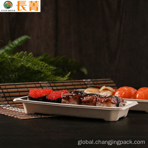 Pulp Biodegradable Sushi Container Disposable Sugarcane Bagasse Cuisine Food Plate Cutlery Set Factory